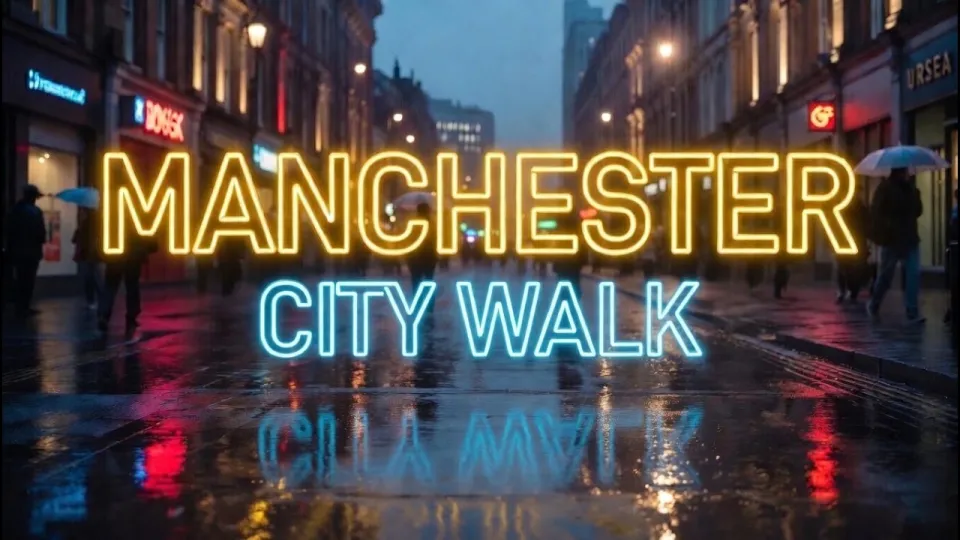 Manchester Rain Walk, Exploring the City Centre in Authentic Atmosphere